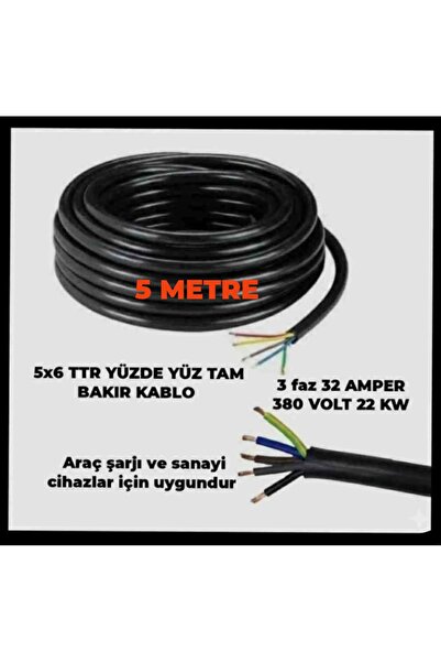 HES KABLO 5X6 TTR YÜZDE YÜZ TAM BAKIR KALIN KABLO (TRİFAZE ARAÇ ŞARJI İSTASYO...