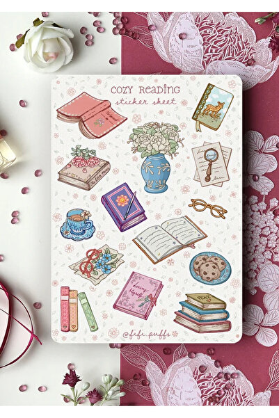 LABELOVE Cozy Reading Sticker Seti A5 – Kitap ve Okuma Temalı Dekoratif Ajand...
