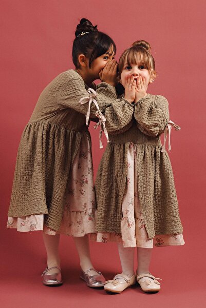 Perendi Girl's Linen Special Day Princess Dress