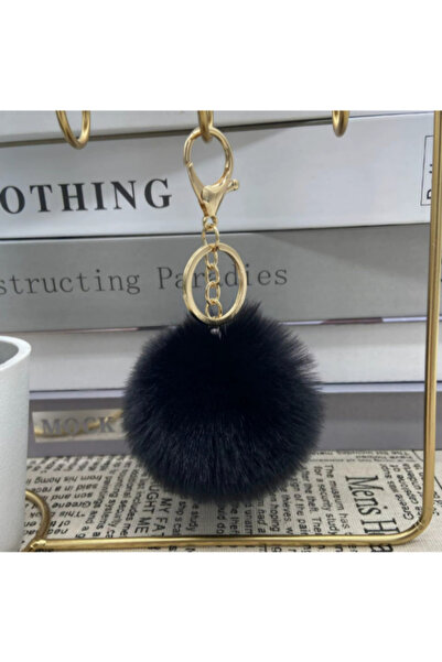 OEM Breloc cu pandativ puf negru, 14 cm