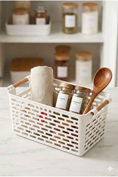 h homerest 3 Pieces Nordic Style Shelf Organizer Basket with Wooden Handles f...