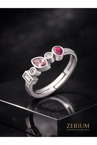 ZERİUM Colorful Zircon Stone Women's Ring |   Adjustable Vip Ring