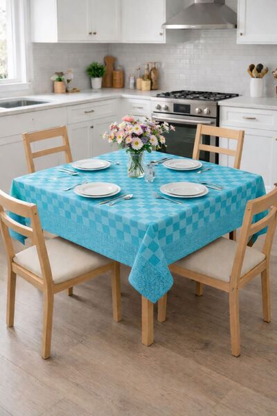 SUNDOKU HOME Damalı Kenar Bordürlü Masa Örtüsü 140x140 cm Sofra Bezi,