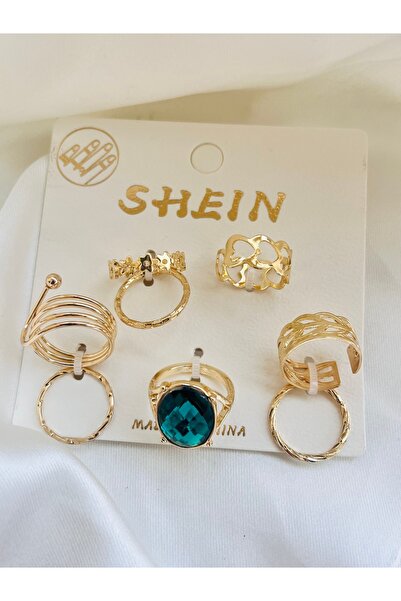 COCOSH TAKI Gold-tone multi-joint ring with green stones.