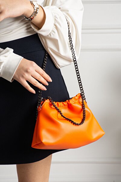 DMG Collection Madame Mini Leather Chain Hand and Shoulder Bag Orange
