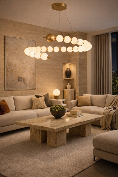 Vinner S80 Nova Modern Halkalı Avize - Opal Cam, Pirinç Renk Metal Gövde, Sal...