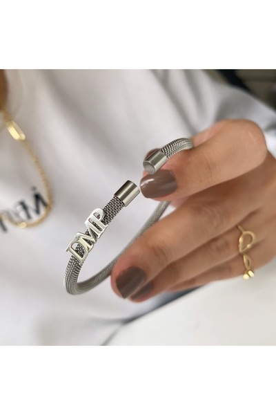 simurg jewellery Gümüş 3 Harfli Çelik Bileklik