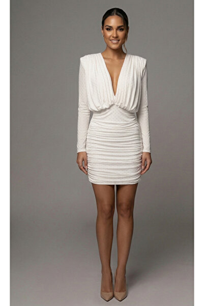 Elif Naz Moda Evi v yaka drapeli taşlı mini elbise