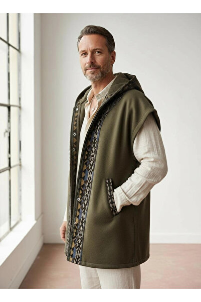 Su Koleksiyon Tuna Hooded Rug with Detailing Po Fleece E Vest Khaki