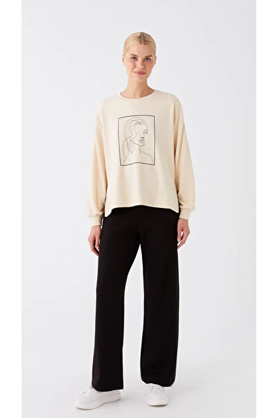 LC Waikiki Siyah Dar Kalıp Beli Lastikli Palazzo Kadın Triko Pantolon