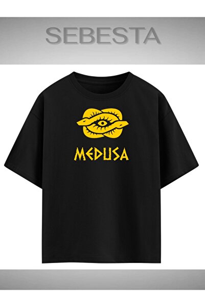 Sebesta Fashion تي شيرت ميدوسا مطبوع بريميوم كبير الحجم