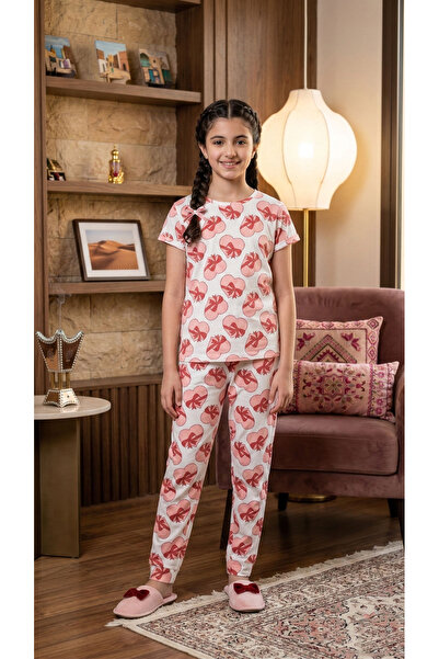 h.kids Girls' "Love Gifts" Pajama Set | Hearts and Ribbons Design