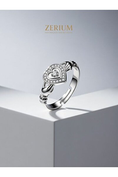 ZERİUM Zircon Stone Heart Women's Ring |   Silver Color Vip Design