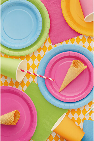 Partydeco Light Blue Round Paper Plates 18cm – Pack of 6 Disposable Party Plates