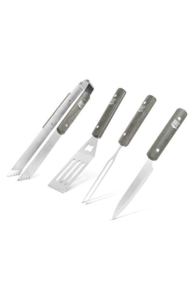 BBQ Set dispozitiv de forare - 4 dB - mâner din lemn în sac