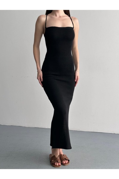 Denivy Back Strap with Crisscross Straps Laces Knit Dress