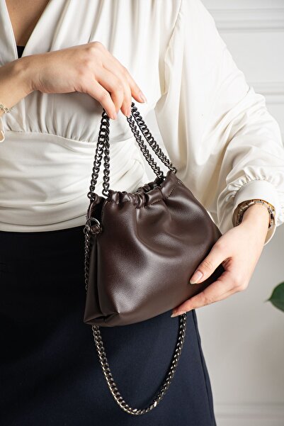 DMG Collection Madame Mini Leather Chain Hand and Shoulder Bag Bitter Coffees