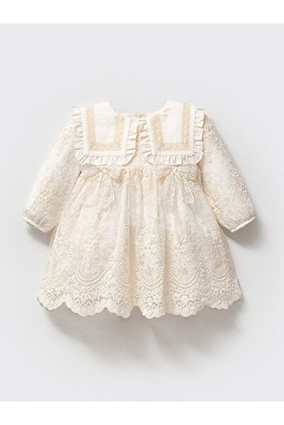 Bebomi Kız Bebek Dantel ve Fiyonk Detaylı Tül Elbise