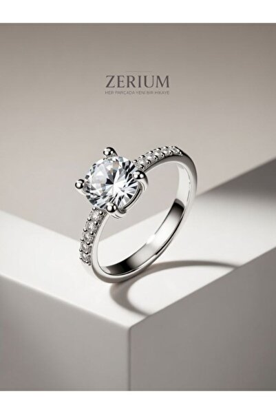 ZERİUM Vip Round Cut Solitaire Ring |   Silver Color Adjustable Stylish Ring