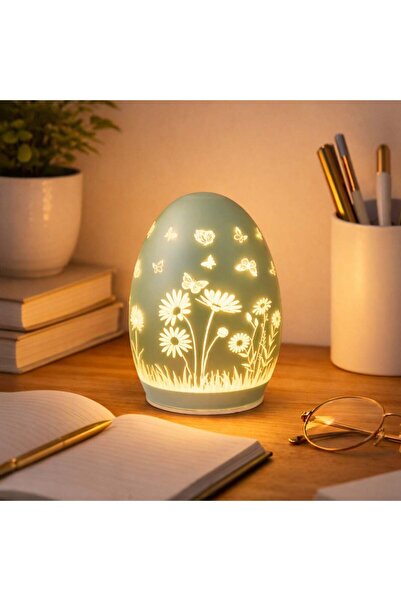OEM Glass Easter Egg with LED Mint Green Ø10x13.5cm