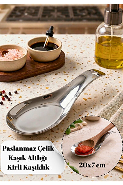 BRE HOME Paslanmaz Çelik Kaşık Altlığı 20x7 cm – Kirli Kaşıklık, Kepçe Altlığ...