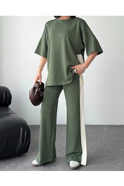 LAVRE Modal Fabric Striped Detail Comfortable Fit Two-Piece Tracksuit Set