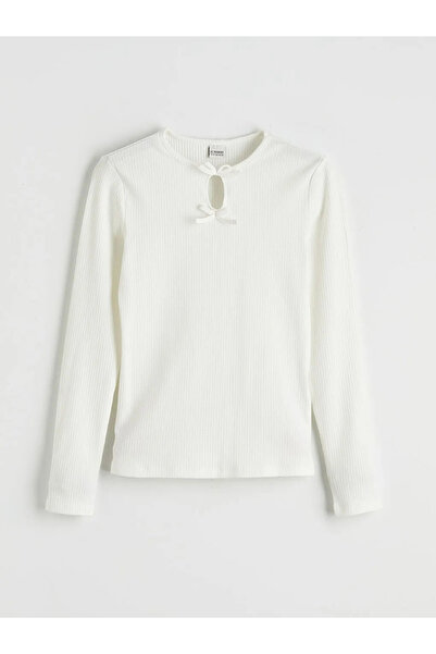 LC Waikiki Lcw Kids Ecru Bow Detail Girl's T-Shirt