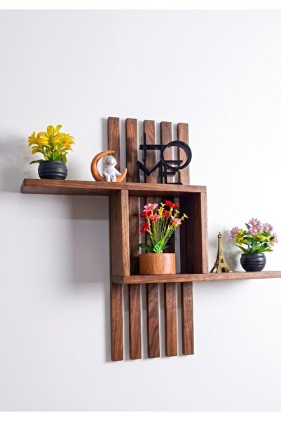 Ev dekka Dekoratif Ahşap Duvar Rafı 60x50{ cm} - Çift Taraflı Bant İle Yapışt...
