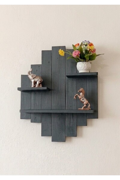 Ev dekka Dekoratif Ahşap Duvar Rafı Modern Antrasit Siyah Tasarım Kitaplık & ...
