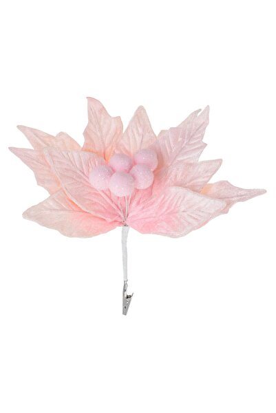 OEM Pink Christmas Decorative Flower with Glitter & Clips 26cm