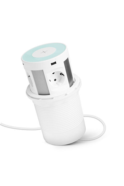 DELIGHT Hidden splitter – 4 ways + wireless charger + 2xUSB + 2xType-C - white