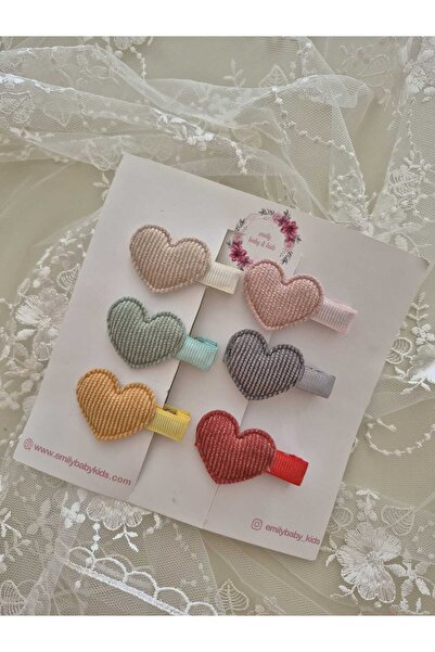 emilybabykids Renkli Fitilli Kumaş Kalp Toka Paketi - 6 Parça Bebek ve Çocuk ...