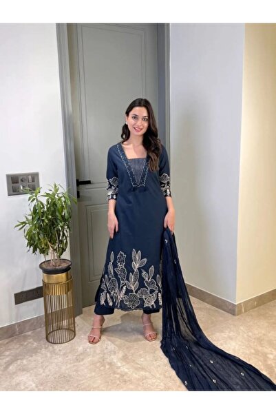 Genaric Rust Heritage Embroidered Cotton Kurta Set – 3 Piece Ethnic Suit,