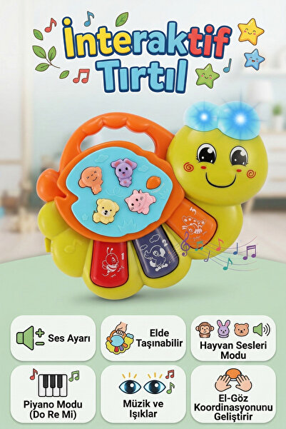 craftivio Eğitici Işıklı Müzikli İnteraktif Tırtıl Bebek Piyanosu - Hayvan Se...