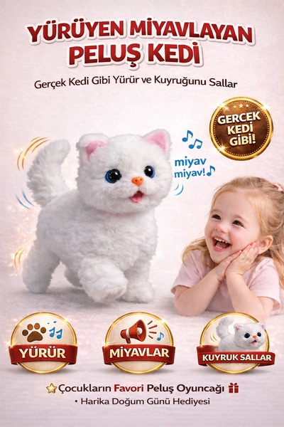 YILDIRIM OYUNCAK İnteraktif Yürüyen Peluş Kedi| Miyavlayan Kuyruk Sallayan Se...