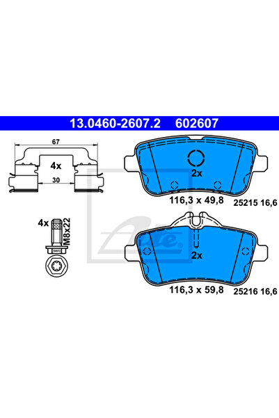 Ate Σετ τακάκια φρένων, δισκόφρενο 13.0460-2607.2