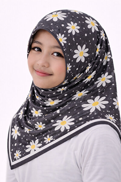 synshop Papatya Black Young Girl Child Women's Cotton Piece Scarf Headscarf D...