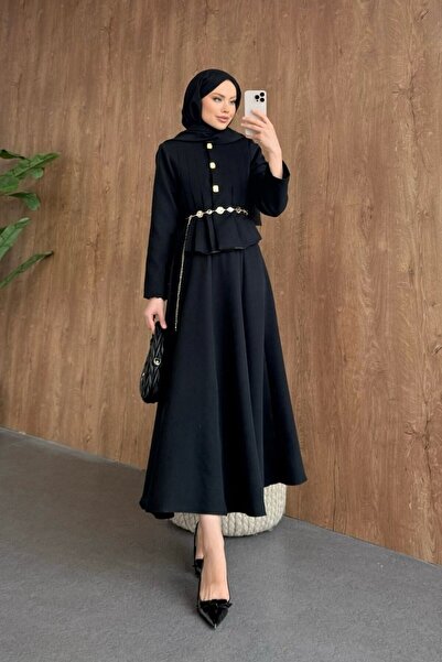 Şulemoda Giyim Σετ Φούστας με Λεπτομέρεια Πιλίζε Μαύρο