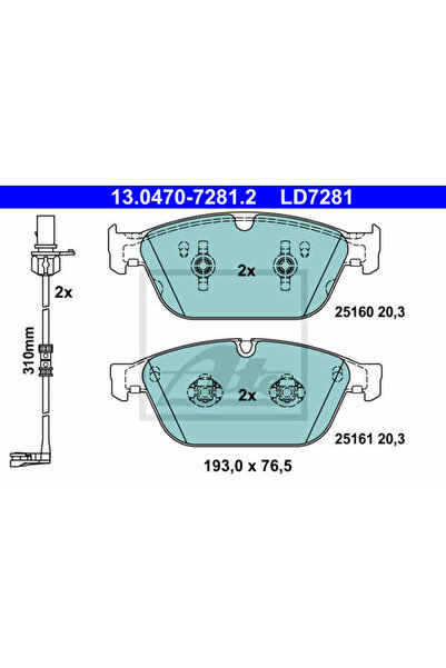 Ate Σετ τακάκια φρένων, δισκόφρενο 13.0470-7281.2