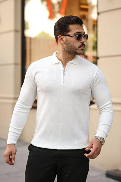 Hiccup Janes Textured Knitted Polo Collar Zipper Sweater