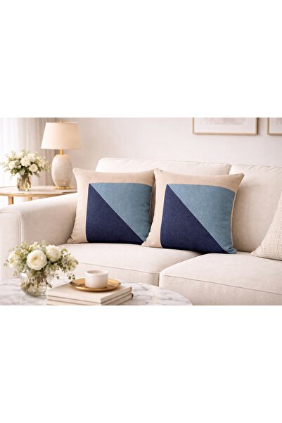 Faralya Life %70 Pamuk %30 Polyester Parçalı 2 li Kırlent Kılıfı 45x45 cm – Dekoratif Koltuk Yastık Kılıfı Modern Salon Dekoru