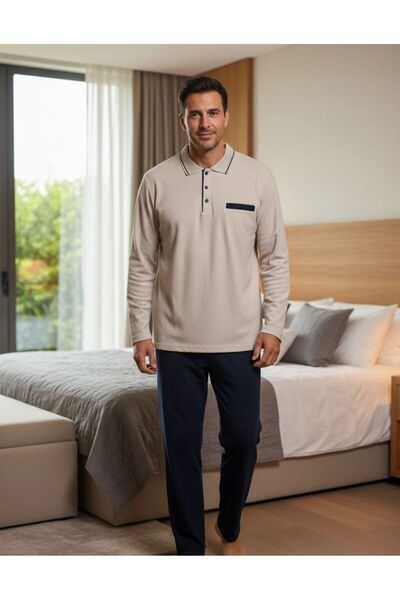 Erse POLO YAKALI FİTİLLİ SELANİK DOKUMA KIŞLIK ERKEK PİJAMA TAKIM 303