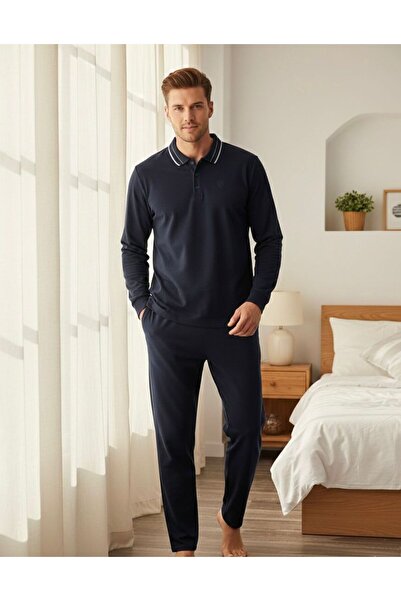 Erse POLO YAKALI FİTİLLİ SELANİK DOKUMA KIŞLIK ERKEK PİJAMA TAKIM 303