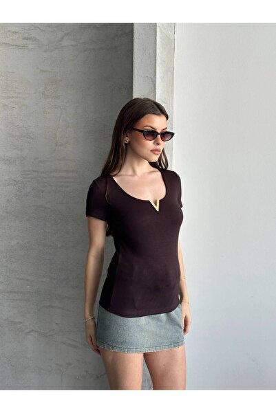 asur boutique Asur Butik Women's V Ironed Stretchy Fabric Short Sleeve Body