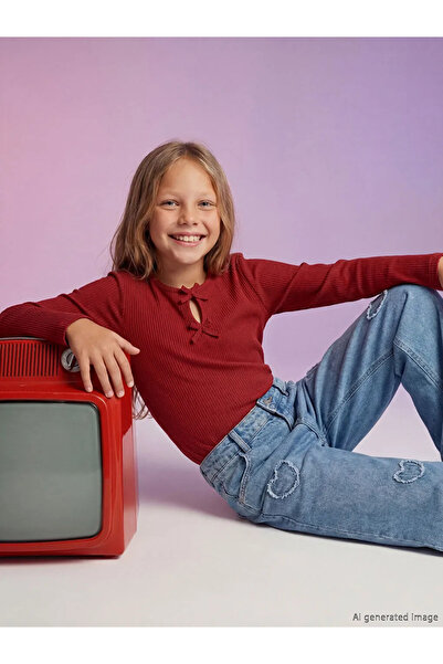 LC Waikiki Lcw Kids Ecru Bow Detail Girl's T-Shirt