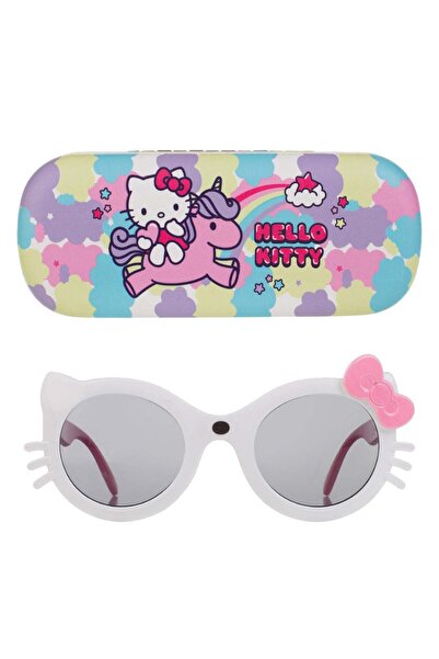 OEM Комплект слънчеви очила с бяла рамка Hello Kitty и калъф за деца