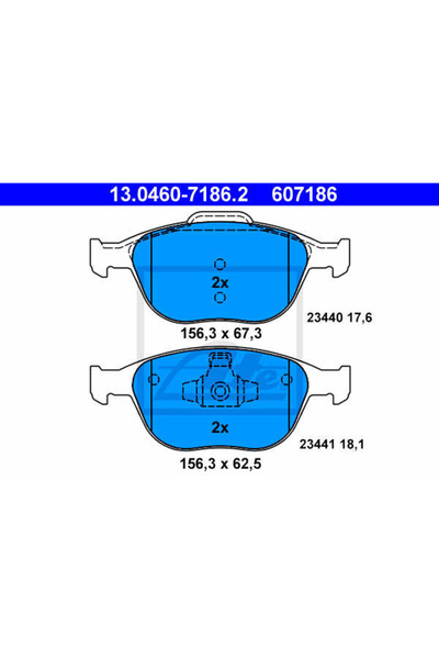 Ate Σετ τακάκια φρένων, δισκόφρενο 13.0460-7186.2