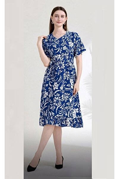 BRK Women's soft cotton nightgown, short sleeves, with a waist tie