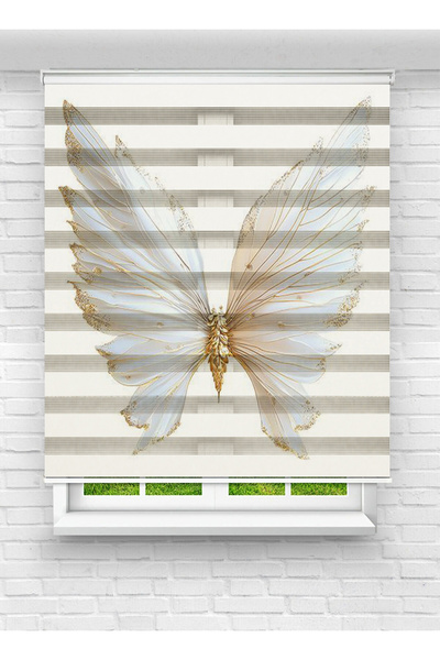 akel collection Altın Kelebek Desenli Baskılı Zebra Stor Perde – Modern Dekor...