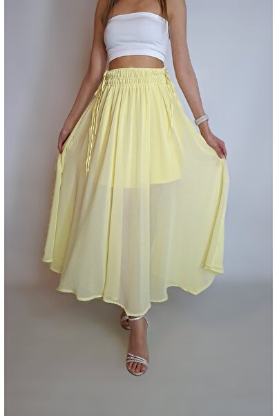 oyagüler Women's Yellow Slit Lace-Up Chiffon Flawed Skirt Yy101259